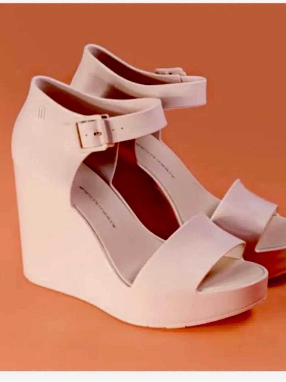 Melissa Max Blush Wedge Sandals with Ankle Buckle